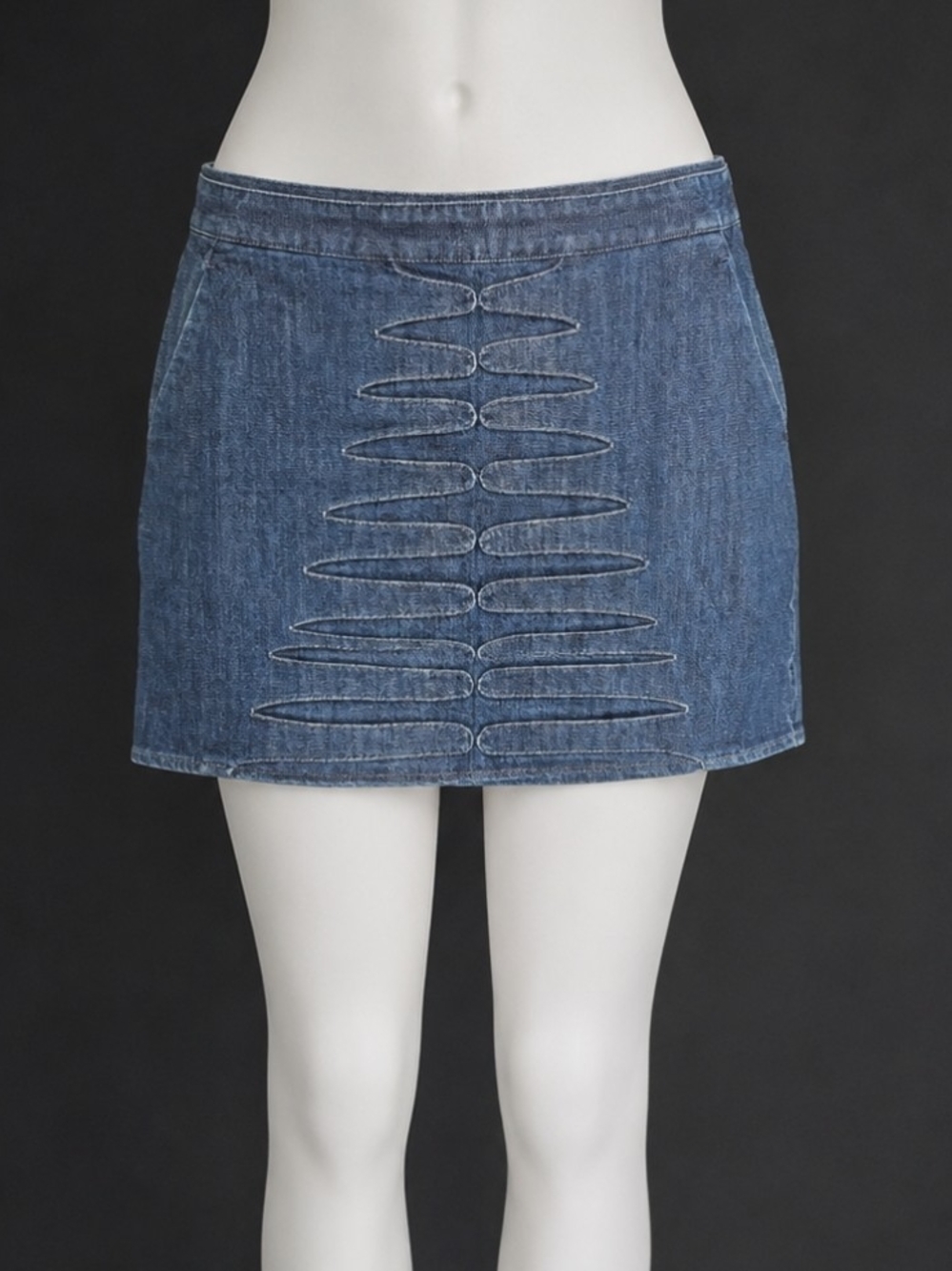 Karl Lagerfeld Mini Skirt with Front Stitch Detail - Blue Size 10